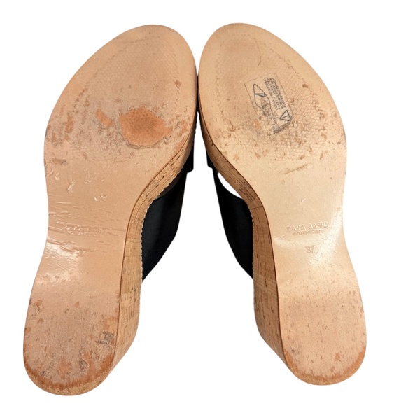 Zara Basic Collection Black Slip On Platform Cork Slide Sandals Women's EU 37 - Picture 13 of 17